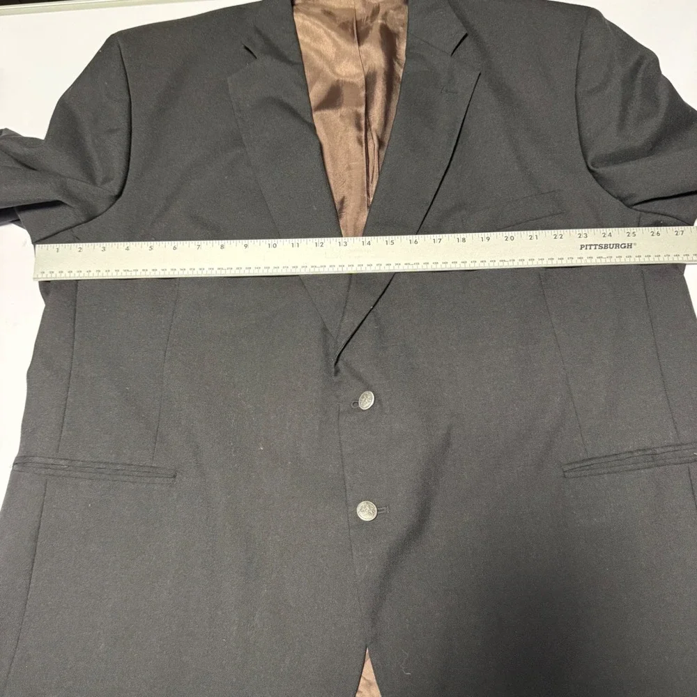 Stafford‎ Mens 52R Black Blazer Worsted Wool Blend Jacket Silver Two-Button